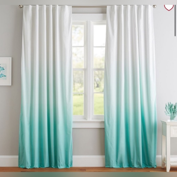 NEW S2 Set Pottery Barn Teen ombré drape Curtains Turquoise 52x63 Textural - Picture 2 of 2